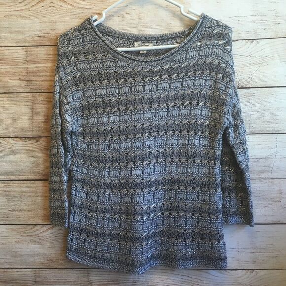 LUCKY BRAND OPEN KNIT METALLIC‎ ACCENT SWEATER IN GRAY - Picture 1 of 7